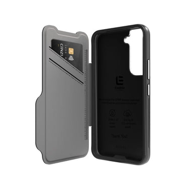 EFM Monaco Leather Wallet Case Armour for Samsung Galaxy S22 (6.1) - Black/Space Grey